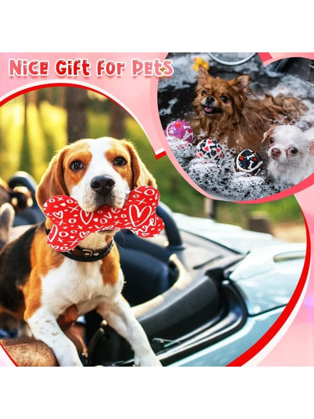 25 Pcs Valentine's Dog Toy Set - Squeaky Balls, Plush Bones & Rope Toys for